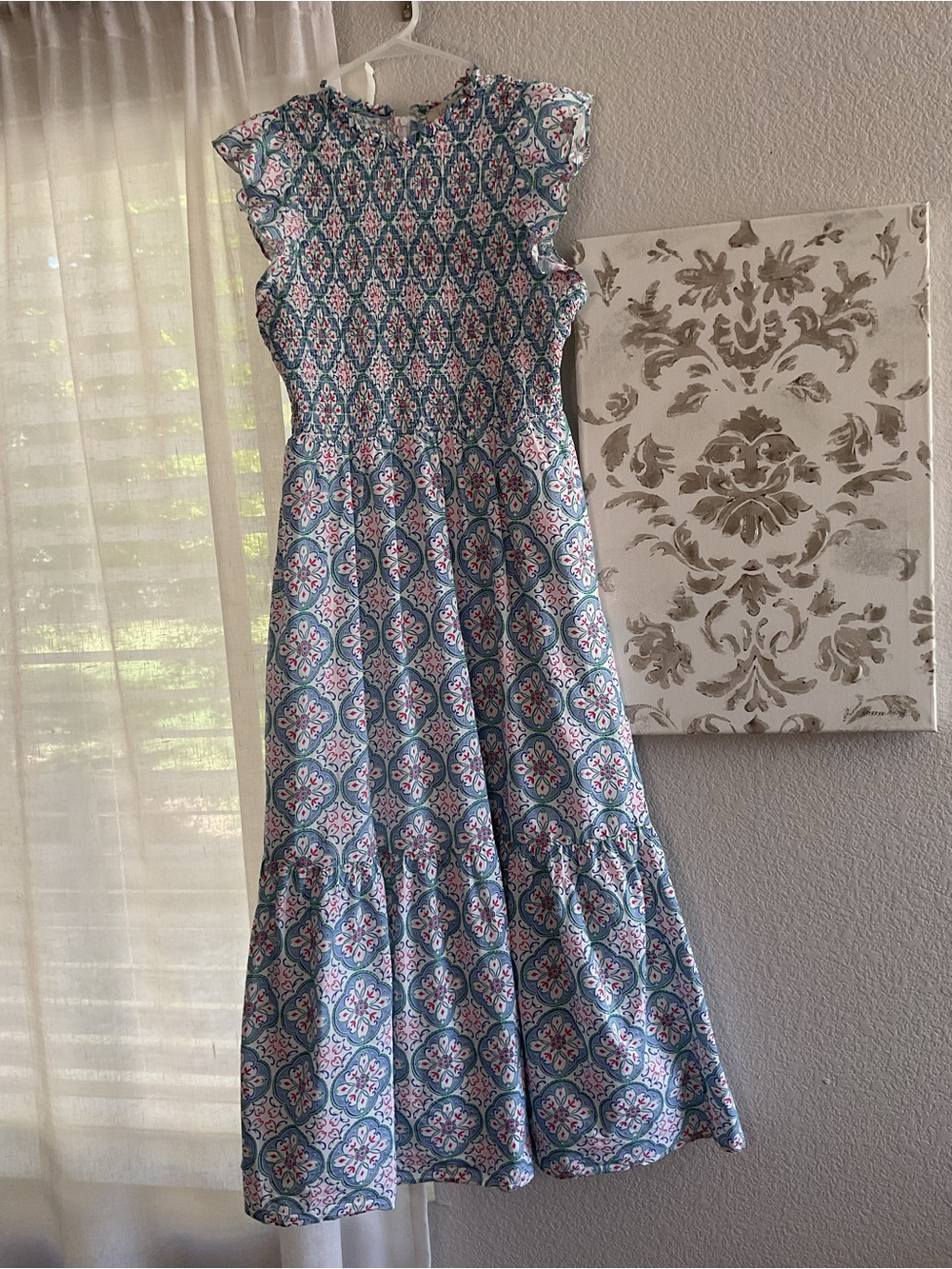 LOFT Blue and Pink Patterned Maxi Dress